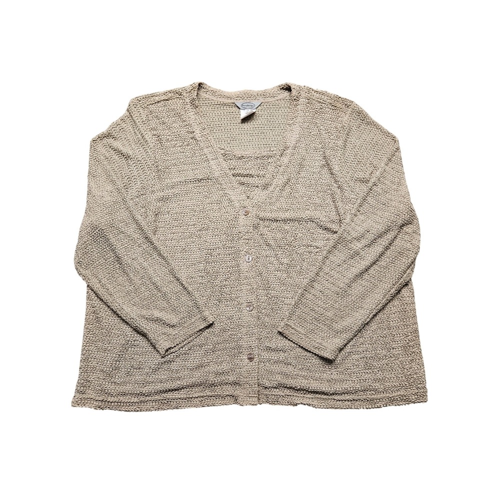 Stonebridge Womens Plus 2X Beige Knit Button Front Cardigan Sweater Textured Tan